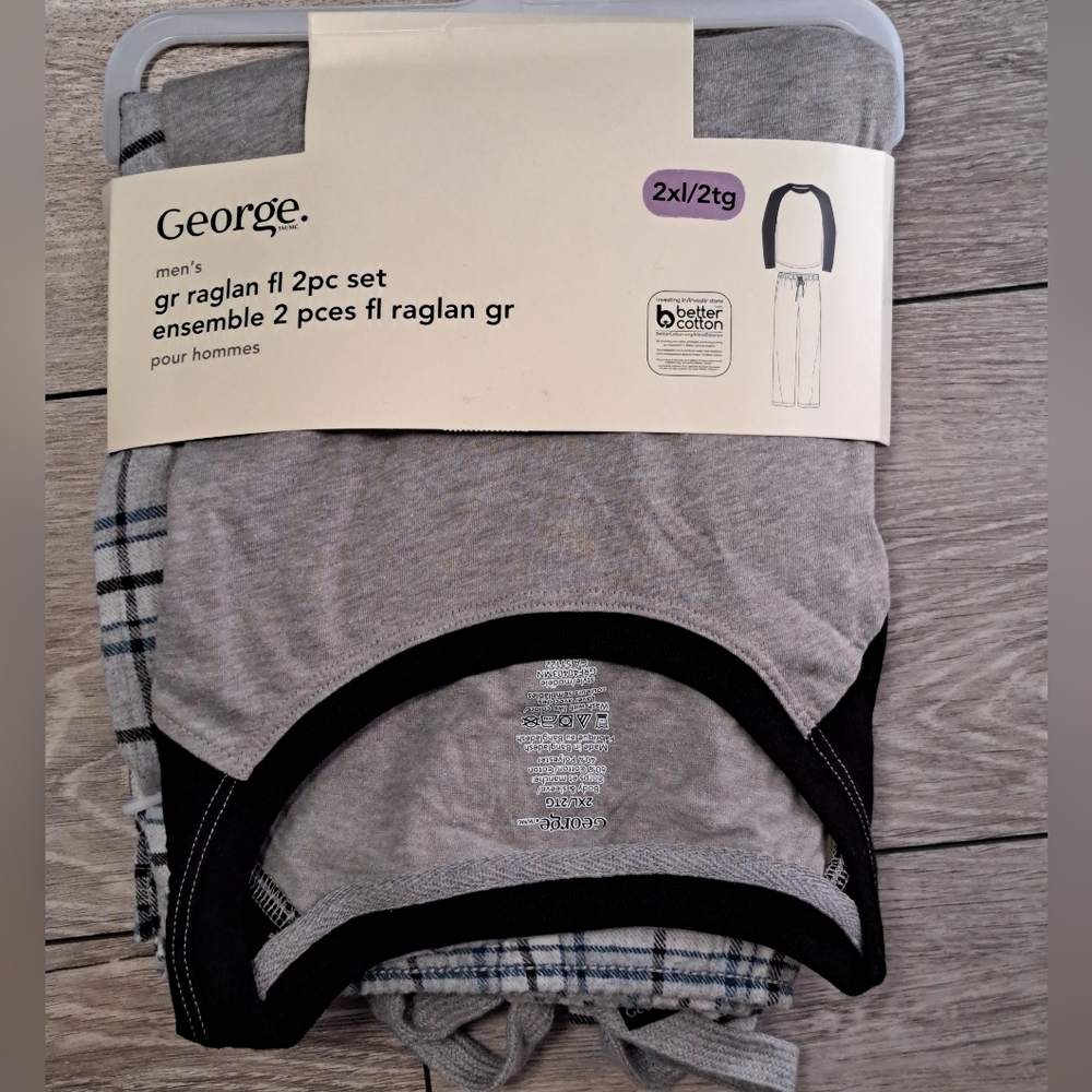 Brand New George 2 Piece Men's Long Sleeve Raglan Flannel Sleepwear